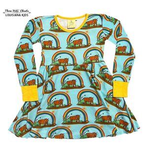 Coddi & Womple 6Y Organic Gus In The Garden Cow Rainbow Dress